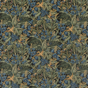 G P & J Baker Fabric Trumpet Flowers Velvet Dark Indigo/Teal