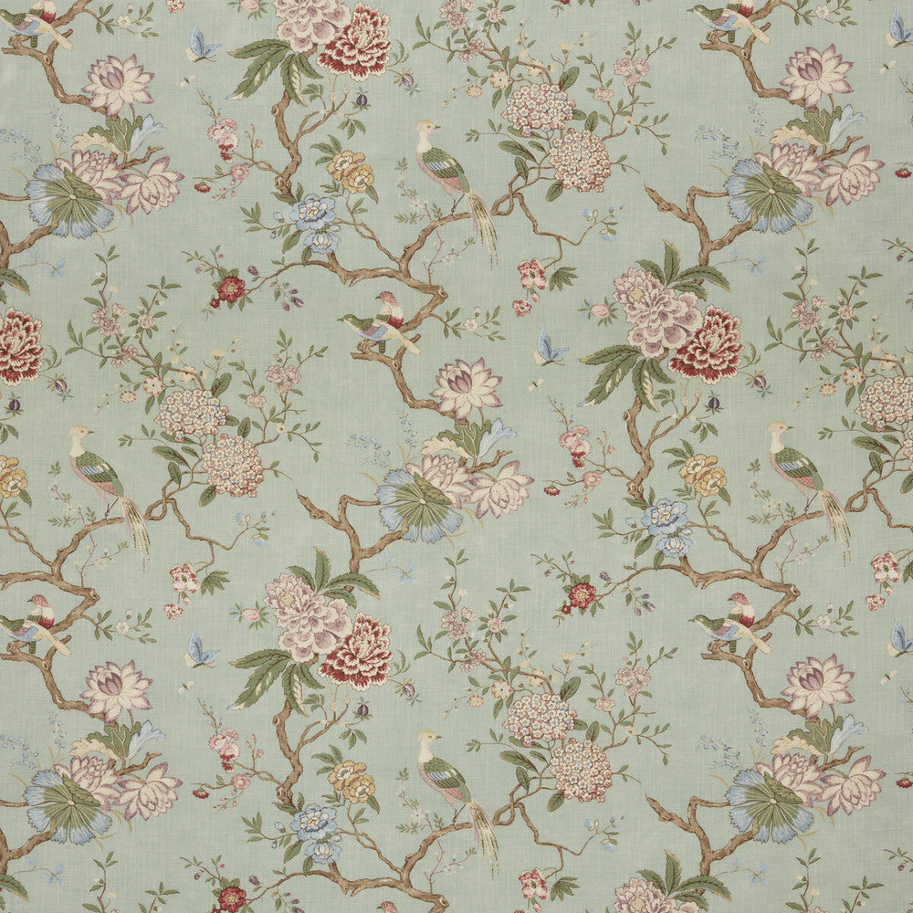 Oriental Bird Signature Eau De Nil by G P & J Baker Designer Fabric SIGNATURE PRINTS VISCOSE - 85%;LINEN - 15% United Kingdom HEAVY Horizontal: 18.124 and Vertical: 31.126 53.978 - Swanky Fabrics -