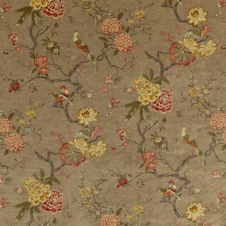 Oriental Bird Velvet Mole by G P & J Baker Designer Fabric SIGNATURE VELVETS VISCOSE - 60%;COTTON - 30%;POLYESTER - 10% Italy Horizontal: 17.9664 and Vertical: 32.308 53.978 - Swanky Fabrics -