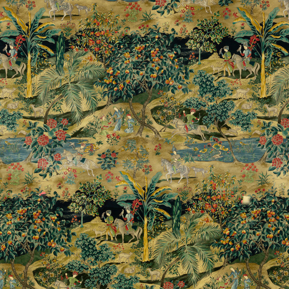Ramayana Velvet Emerald/Sand by G P & J Baker Designer Fabric COROMANDEL COTTON - 56%;LINEN - 44% United Kingdom Horizontal: 52.402 and Vertical: 48.068 52.402 - Swanky Fabrics -