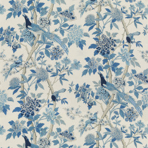 G P & J Baker Fabric Hydrangea Bird (Archive) Blue