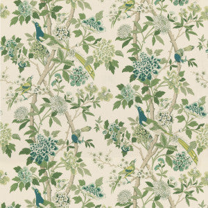 G P & J Baker Fabric Hydrangea Bird (Archive) Green