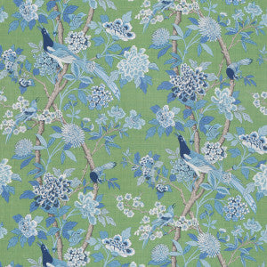 G P & J Baker Fabric Hydrangea Bird (Archive) Emerald/Blue