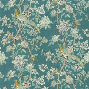 G P & J Baker Fabric Hydrangea Bird (Archive) Teal
