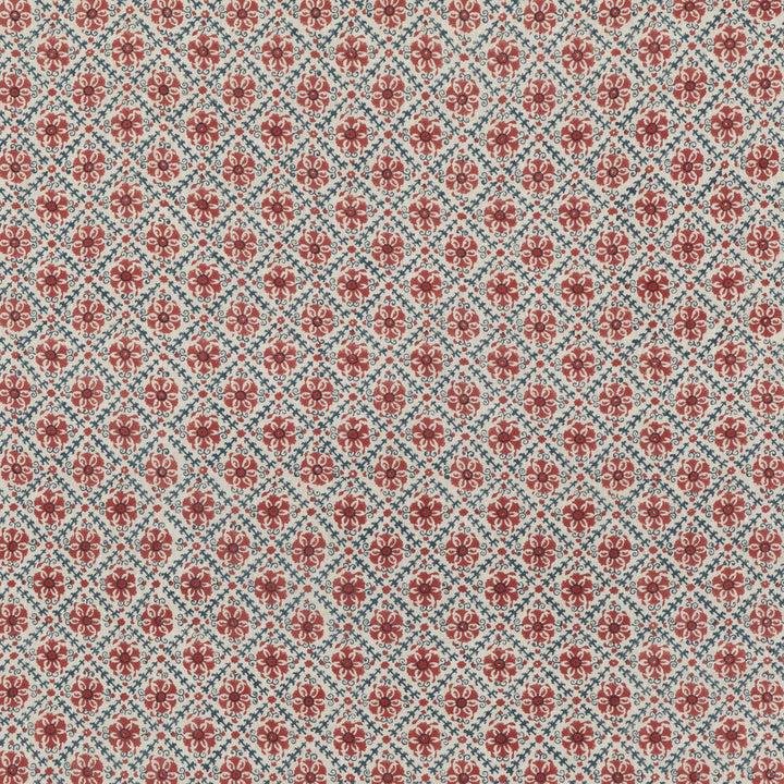 Camden Trellis Red/ Blue by G P & J Baker Designer Fabric PORTOBELLO LINEN - 100% United Kingdom Horizontal: 2.955 and Vertical: 2.955 53.19 - Swanky Fabrics -