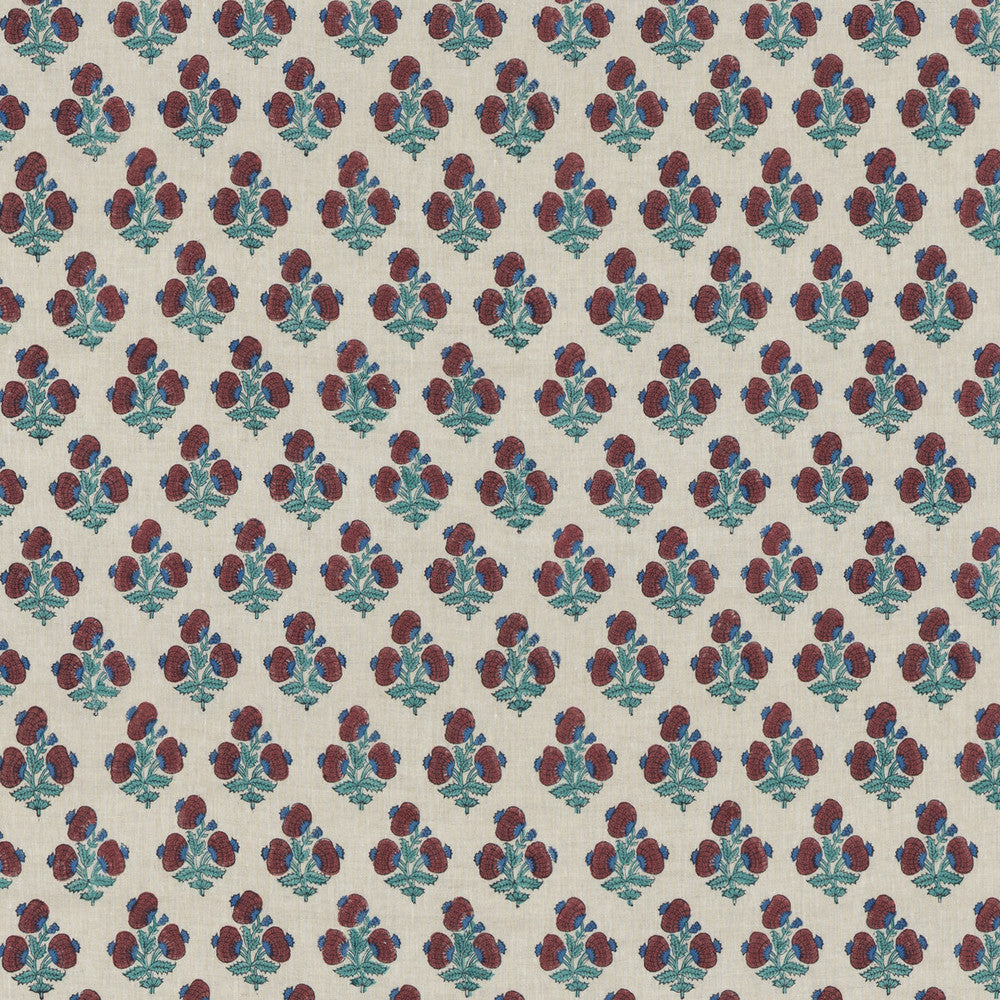 Jaipur Poppy Red/Blue by G P & J Baker Designer Fabric PORTOBELLO LINEN - 100% India Horizontal: 3.349 and Vertical: 5.91 53.584 - Swanky Fabrics -
