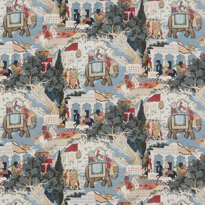 Shalimar Indigo/Red by G P & J Baker Designer Fabric CASPIAN COTTON - 90%;LINEN - 10% United Kingdom Horizontal: 17.73 and Vertical: 21.67 53.19 - Swanky Fabrics -