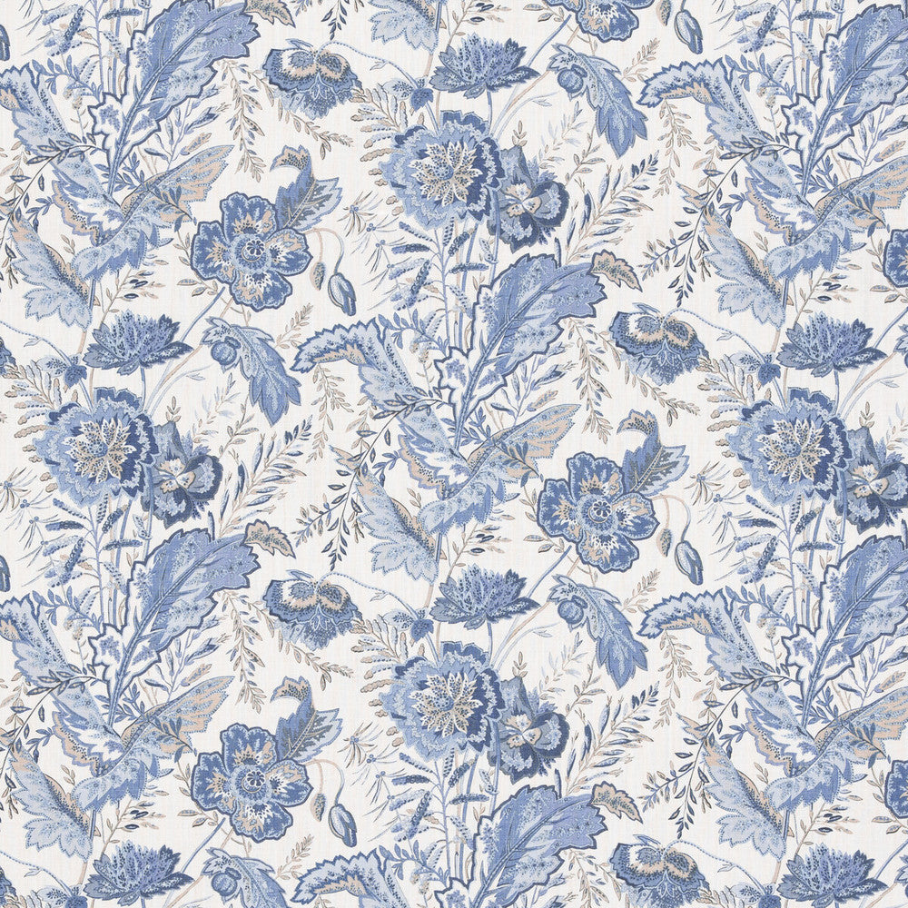 Indienne Flower Blue by G P & J Baker Designer Fabric CASPIAN LINEN - 100% Thailand Horizontal: 17.336 and Vertical: 26.792 52.402 - Swanky Fabrics -