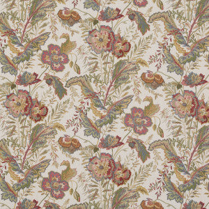 G P & J Baker Fabric Indienne Flower Emerald/Red