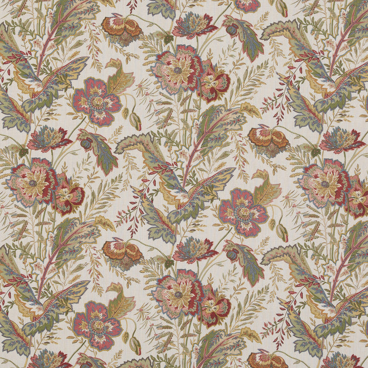 Indienne Flower Emerald/Red by G P & J Baker Designer Fabric CASPIAN LINEN - 100% Thailand Horizontal: 17.336 and Vertical: 26.792 52.402 - Swanky Fabrics -