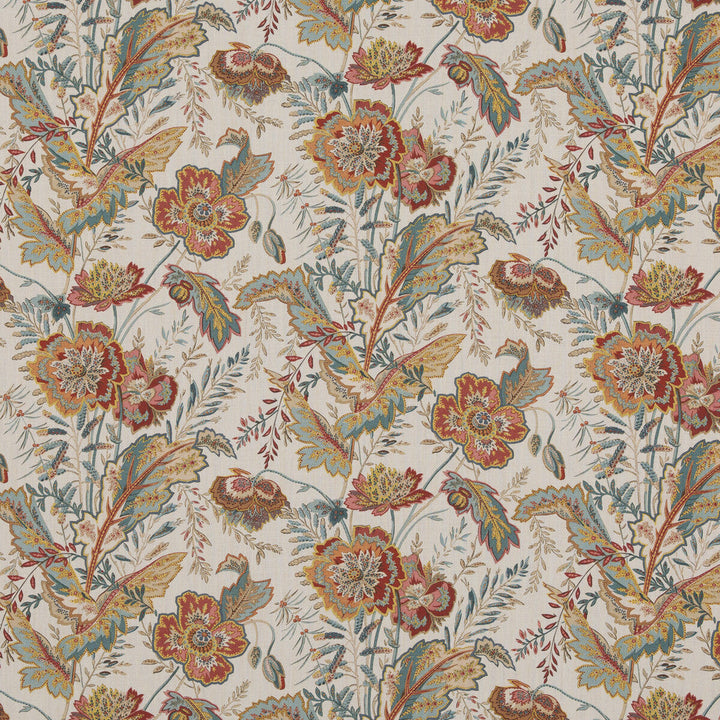 Indienne Flower Red/Teal by G P & J Baker Designer Fabric CASPIAN LINEN - 100% Thailand Horizontal: 17.336 and Vertical: 26.792 52.402 - Swanky Fabrics -
