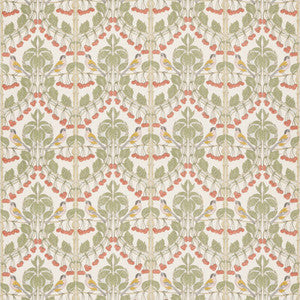 G P & J Baker Fabric Birds & Cherries Cotton Red/Green