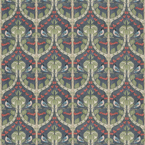 G P & J Baker Fabric Birds & Cherries Cotton Indigo