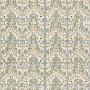 G P & J Baker Fabric Birds & Cherries Cotton Aqua