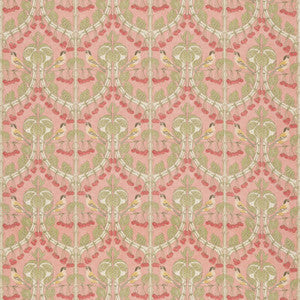 G P & J Baker Fabric Birds & Cherries Cotton Coral
