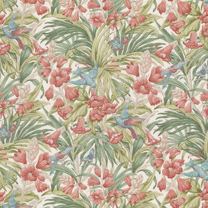 G P & J Baker Fabric Trumpet Flowers Cotton Red/Green