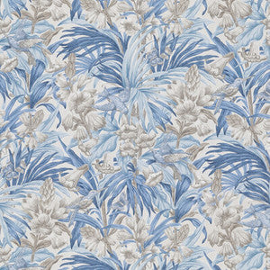 G P & J Baker Fabric Trumpet Flowers Cotton Blue