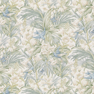 G P & J Baker Fabric Trumpet Flowers Cotton Blue/Green