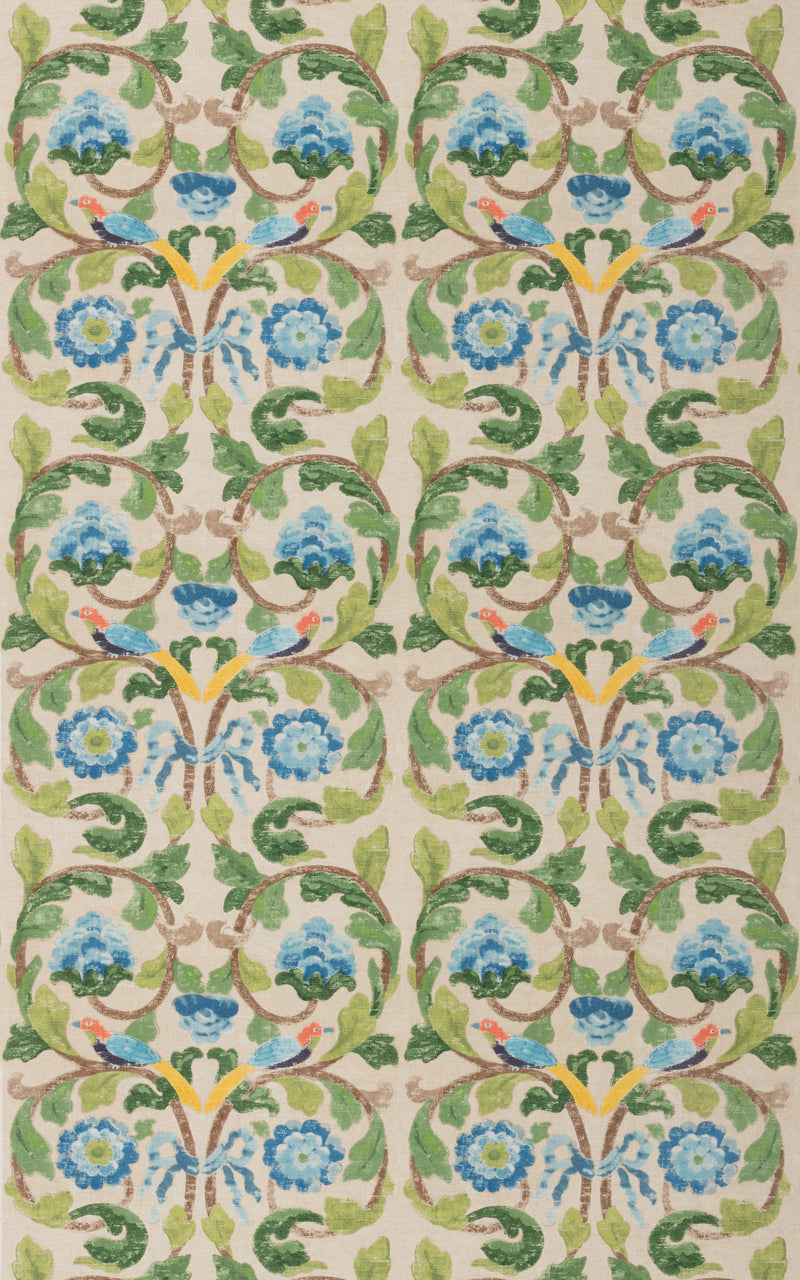 G P & J Baker Fabric Tudor Rose - Blue/Green