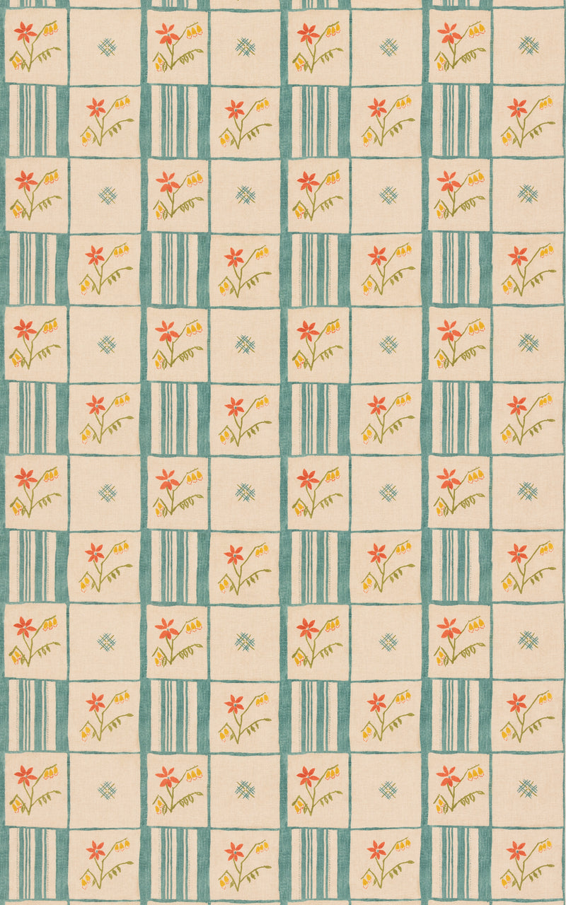 G P & J Baker Fabric Forget-Me-Not - Teal/Spice