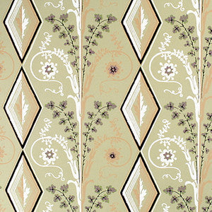 Brunschwig & Fils Wallpaper Gallier Diamond Brown And Green On Beige