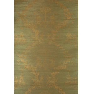 Brunschwig & Fils Wallpaper Chiri On Sisal & Cotton Gold On Spring Green