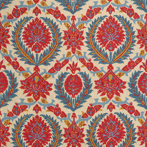 Brunschwig & Fils Fabric Zenobia Linen Print Pompeian Red/Blue