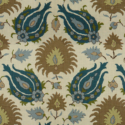 Kashmiri Linen Print Teal Blue/Taupe by Brunschwig & Fils Fabric Brunschwig & Fils Fabric Kashmiri Linen Print Teal Blue/TaupeFabric LES ALIZES LINEN - 100% France </p><p>Repeat: H: 26.77, V: 28.35 53.54 - Fabric Carolina -