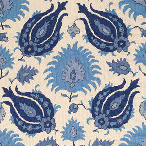 Brunschwig & Fils Fabric Kashmiri Linen Print Sapphire Blue