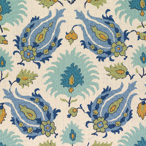 Brunschwig & Fils Fabric Kashmiri Linen Print Peridot/Aquamarine