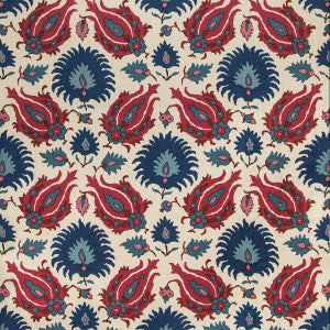 Brunschwig & Fils Fabric Kashmiri Linen Print Navy/Berry