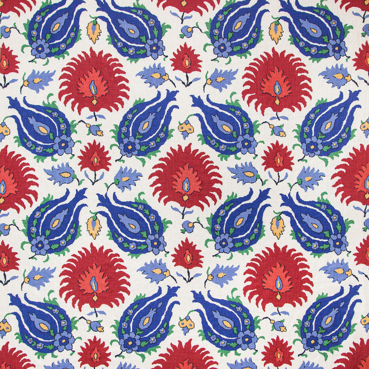 Kashmiri Linen Print Blue/Red by Brunschwig & Fils Fabric Brunschwig & Fils Fabric Kashmiri Linen Print Blue/RedFabric GRAND BAZAAR LINEN - 100% France </p><p>Repeat: H: 26.77, V: 28.35 53.54 - Fabric Carolina -