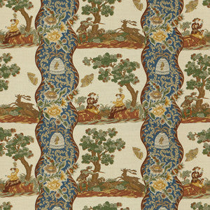 Brunschwig & Fils Fabric Plougastel Linen & Cotton Print Blue