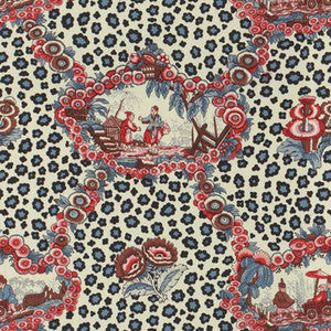 Brunschwig & Fils Fabric Chinese Leopard Toile Shades Of Red & Blue