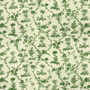 Brunschwig & Fils Fabric West Indies Toile Cotton Print Green On White