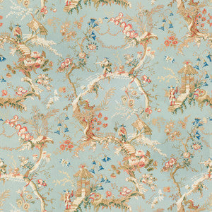 Brunschwig & Fils Fabric Chinese Landscape Cotton Print Sky Blue