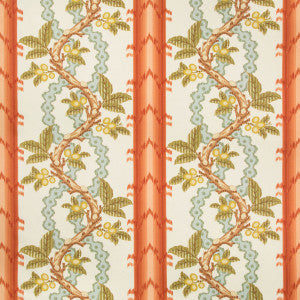 Brunschwig & Fils Fabric Josselin Cotton And Linen Print Spice/Celadon