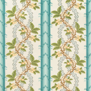 Brunschwig & Fils Fabric Josselin Cotton And Linen Print Aqua/Mist
