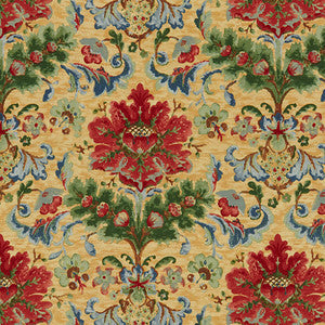Brunschwig & Fils Fabric Windsor Damask Cotton & Linen Print Red On Topaz