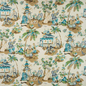 Brunschwig & Fils Fabric Xian Linen & Cotton Print Seafoam/Sand