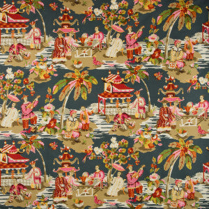 Brunschwig & Fils Fabric Xian Linen & Cotton Print Grey/Pink