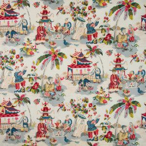 Brunschwig & Fils Fabric Xian Linen & Cotton Print Prussian/Red