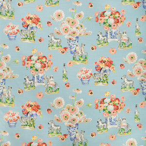 Brunschwig & Fils Fabric GillianZebras Linen & Cotton Print Sky