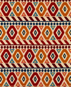 Brunschwig & Fils Fabric Uzbek Linen And Cotton Print Red/Gold/Blue