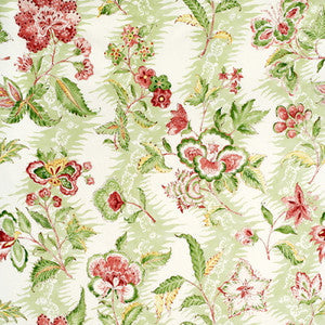 Brunschwig & Fils Fabric Monsoon Floral Linen & Cotton Print Coral/Lettuce