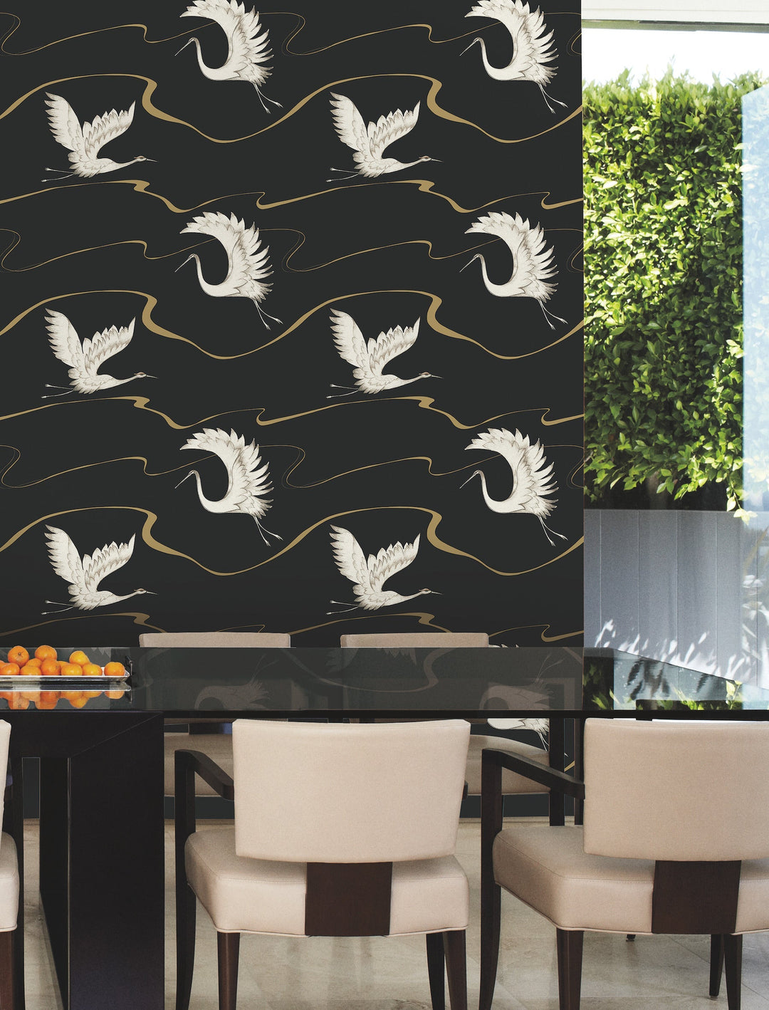 Soaring Cranes Black & Gold Wallpaper by Inspired by Color Designer