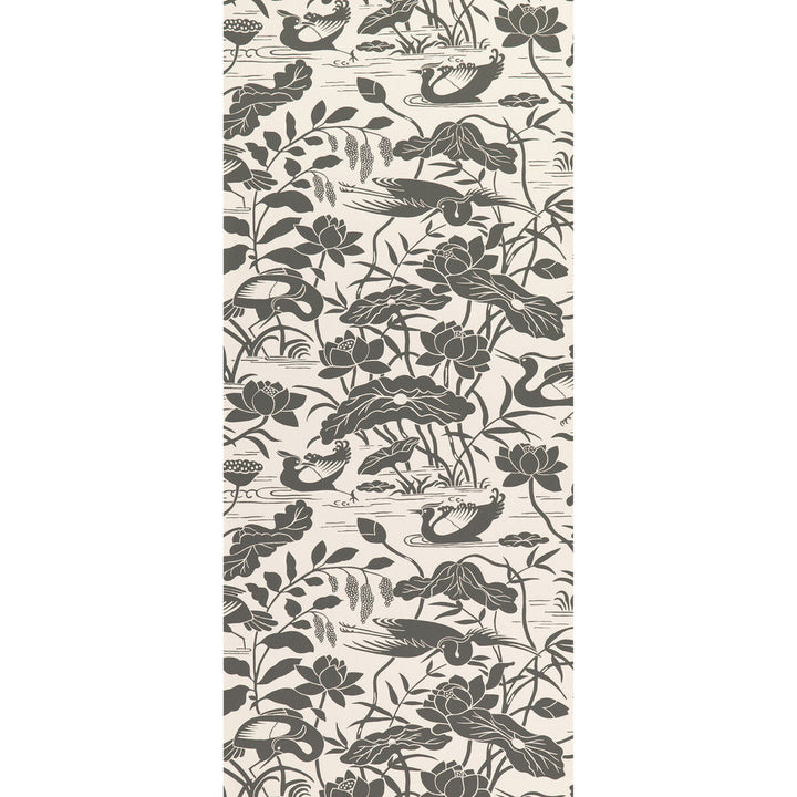 Heron & Lotus Flower Black/White by G P & J Baker Designer Wallcovering SIGNATURE II WALLPAPERS NON WOVEN - 100% United Kingdom Horizontal: 20.488 and Vertical: 25.216 20.488 - Swanky Fabrics -