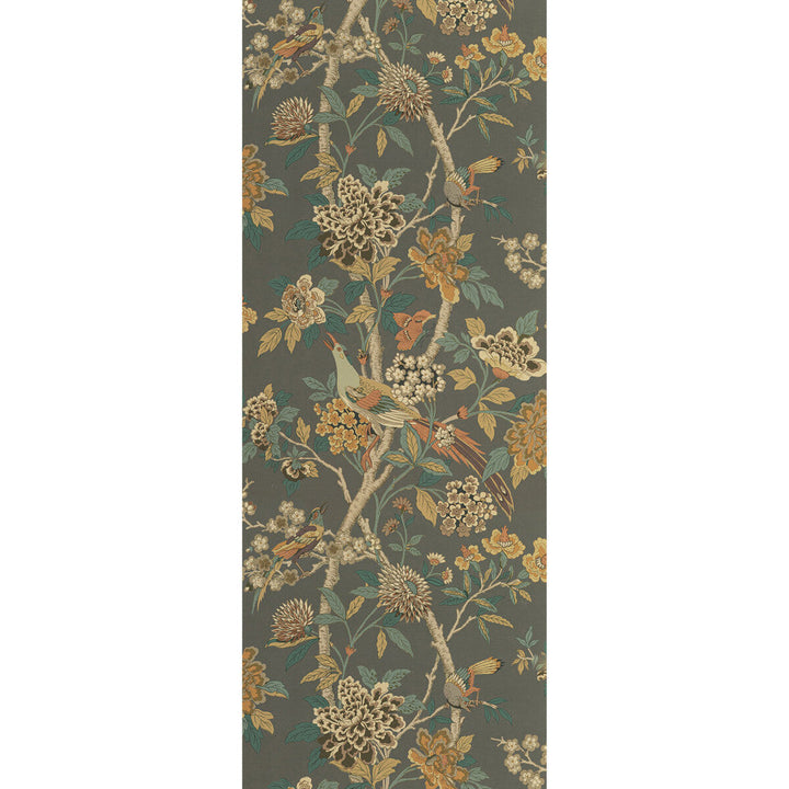 Hydrangea Bird Charcoal/Sienna by G P & J Baker Designer Wallcovering SIGNATURE II WALLPAPERS NON WOVEN - 100% United Kingdom Horizontal: 27.58 and Vertical: 44.522 27.58 - Swanky Fabrics -