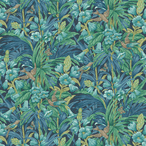 G P & J Baker Wallpaper Trumpet Flowers Indigo/Teal