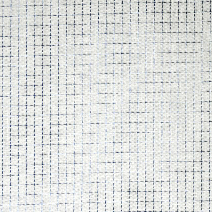 Crossword # 513 Indigo by Maxwell Designer Fabric Stripes & Checks 100% LINEN INDIA V&H-0.5" 54" - Swanky Fabrics -